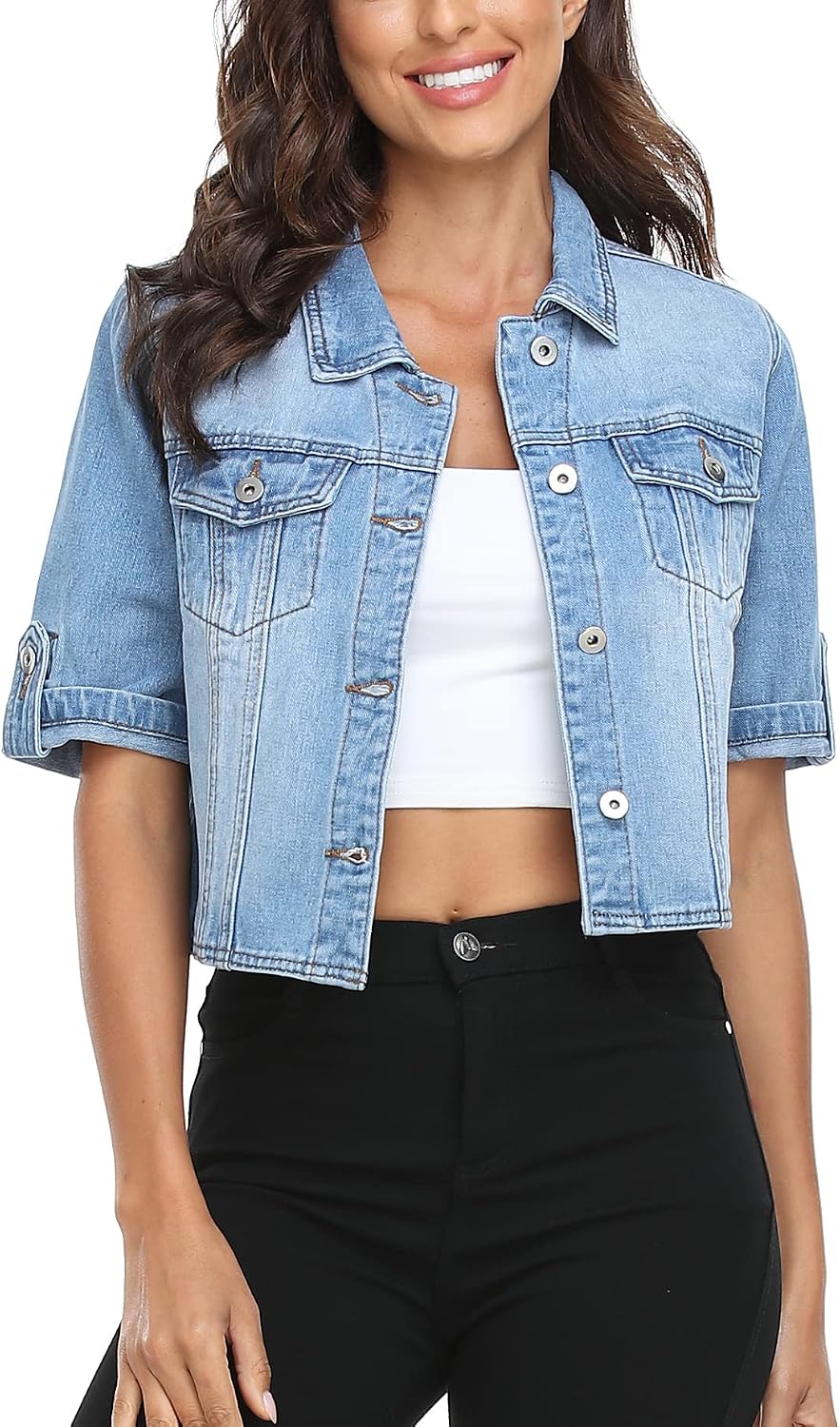 Cropped Denim Jacket Summer Short Sleeve image 1