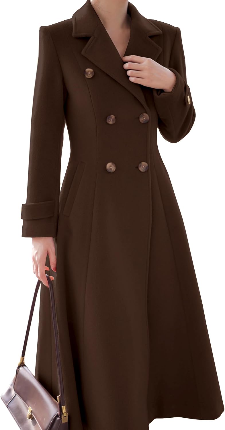 Long Wool Coat Fall Winter Double Breasted Trench Coat image 2