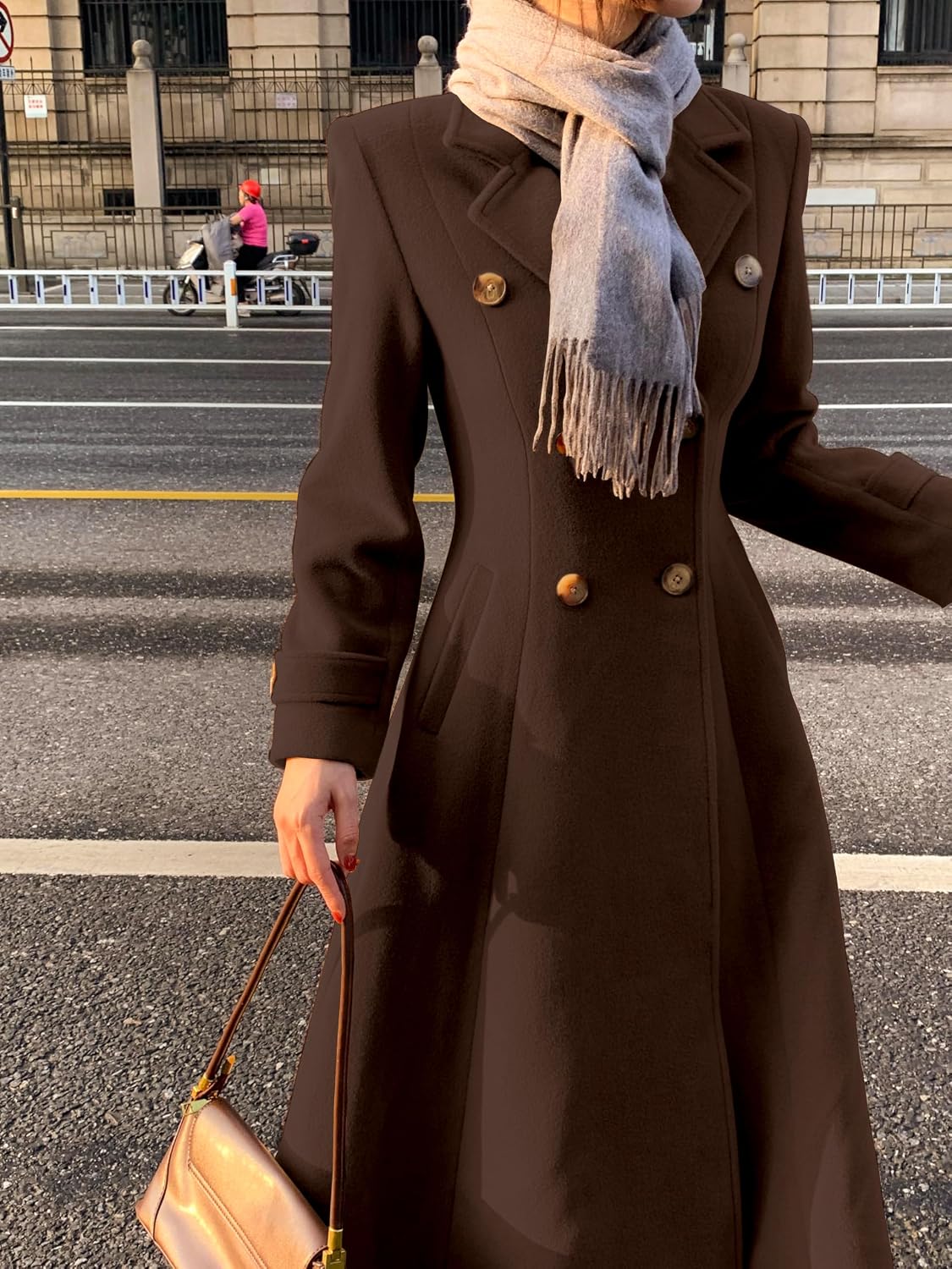 Long Wool Coat Fall Winter Double Breasted Trench Coat image 3